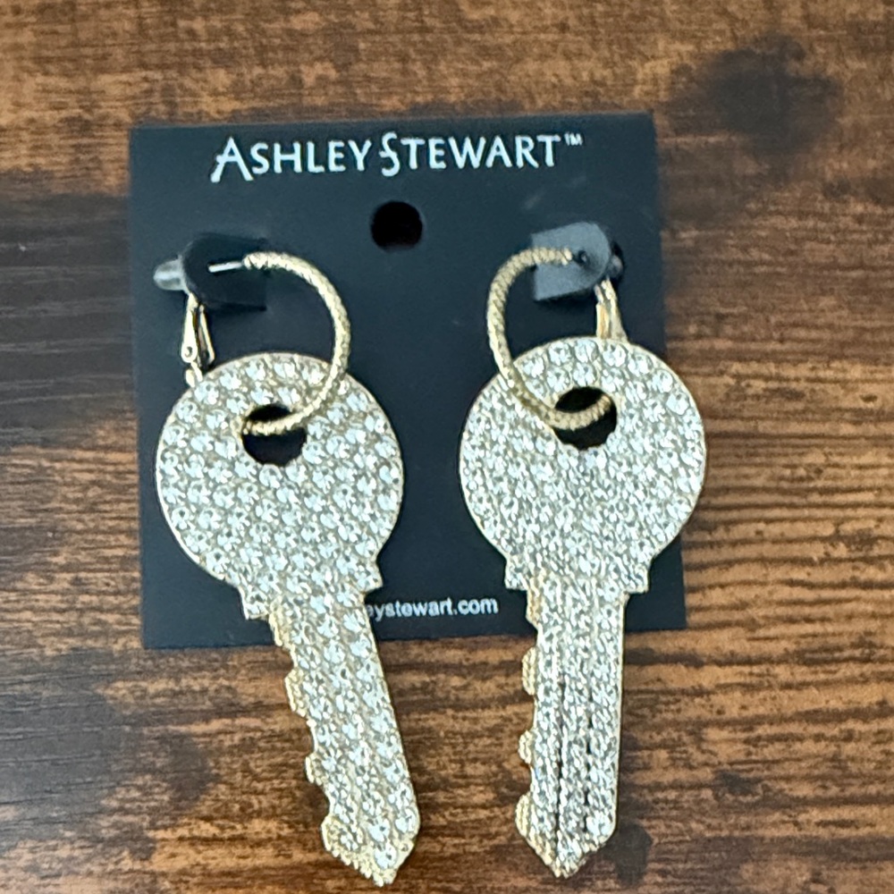 Ashley Stewart Glittering Gold Key Earrings